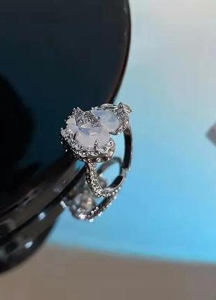 Модное стильное трендовое изысканное колечко кольцо в форме сердца ретро вінтажное кольцо с кристалом голубой камень3 фото