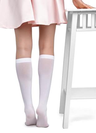 Капроновые гольфы белые однотонные высокие носки длинные до колена в школу3 фото