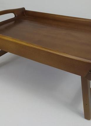 Столик для сніданку дерев'яний складаний 43 см * 27.5 см, висота на ніжках 20.5  см, коричневий2 фото