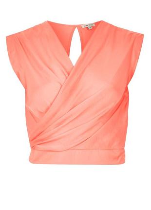 Неоновый топ river island coral sleeveless wrap crop top