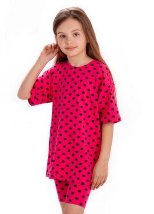 5цветов❗ качественная летняя пижама, хлопковая розовая пижама в горошек сердечки, хлопковая летняя пижама для девчонки3 фото