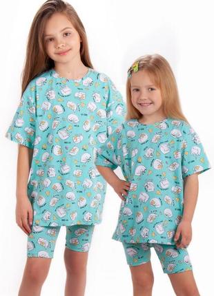 5цветов❗ качественная летняя пижама, хлопковая ментоловая пижама в горошек сердечка, хлопковая летняя пижама для девчонки3 фото