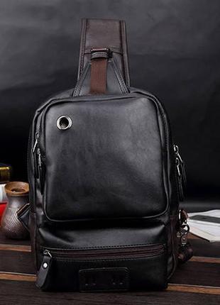 Модная мужская сумка на плечо черный6 фото