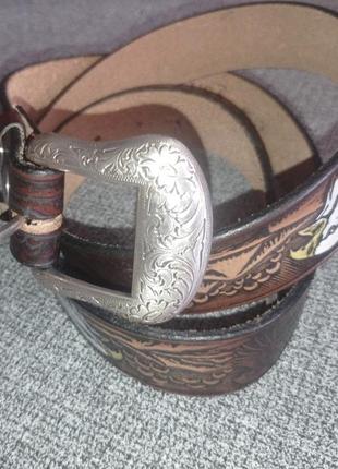 Ремень пояс с тисненниям made in usa ( винтаж ) дл 136 см