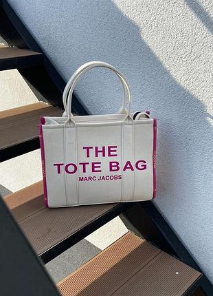 Сумка женская в стиле marc jacobs medium tote bag white/pink