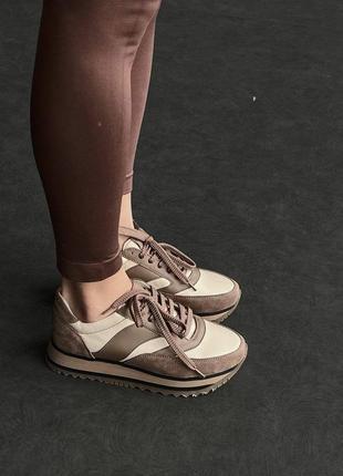 Кросівки кеди натуральна шкіра замша мокасини слипоны на высокой подошве трендовые бежевые