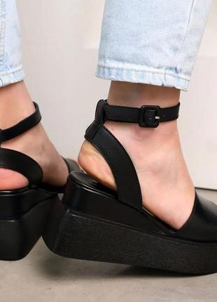Стильні чорні сандалі,босоніжки на платформі/танкетці шкіряні/шкіра,жіноче взуття на літо 2023-20249 фото