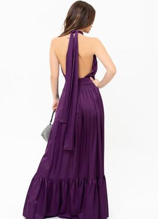 Плаття довге шовкове з відкритою спиною та воланом3 фото