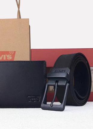 Подарунковий набір levis чоловічий ремінь + гаманець чорний4 фото