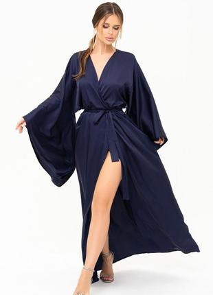 Платье-кимоно шёлковое длинное на запах2 фото