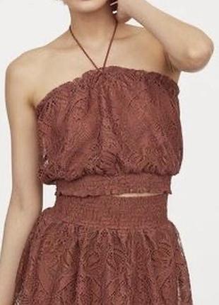 Коричневий топ з мережева h&m кружевной топ бандо топ на резинке