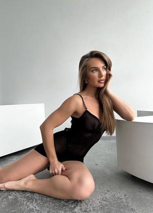 Do2360 чорний пеньюар зі шнурівкою на спині