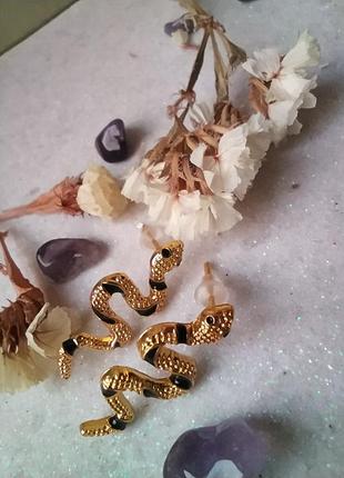 Сережки змії давній єгипет клеопатра отруйна тварина готика панк пусети - колір золото1 фото