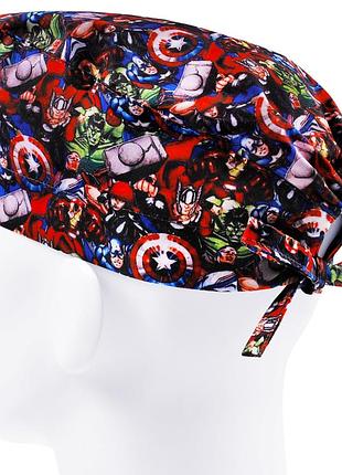 Медицинская шапочка шапка мужская тканевая многоразовая принт супергерои марвел
