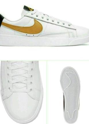 Белые унисекс, кожаные кроссовки, nike blazer low le, 10 (42) ст.27