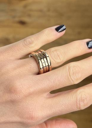 Серебряное и золотое кольцо пружинка  широкое массивное в стиле булгари bvlgari 16 размер5 фото