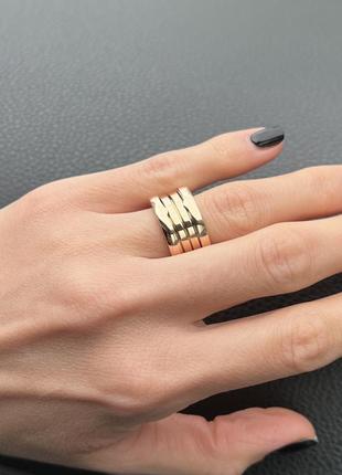 Серебряное и золотое кольцо пружинка  широкое массивное в стиле булгари bvlgari размер 166 фото
