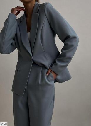 Серый голубой брючный классический  офисный костюм пиджак жакет кардиган оверсайз брюки штаны зауженные со стрелками мом2 фото