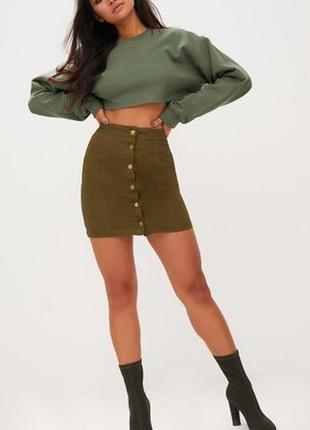 Стильная джинсовая юбка хаки prettylittlething