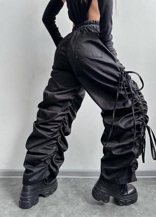 Костюм спортивный черный коричневый хаки бежевый серый комплект для танцев повседневный боди штаны парашюты шаровары джоггеры карго на затяжках y2k8 фото