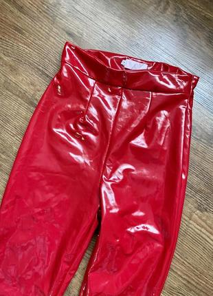 Красные брюки лаковые латекс искусственная кожа лаковая леггинсы5 фото
