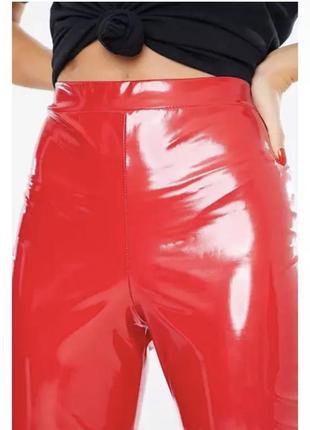 Красные брюки лаковые латекс искусственная кожа лаковая леггинсы4 фото