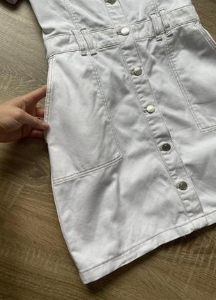 Біла якісна джинсова сукня з кишеньками бавовна з коротким рукавом lefties denim m4 фото