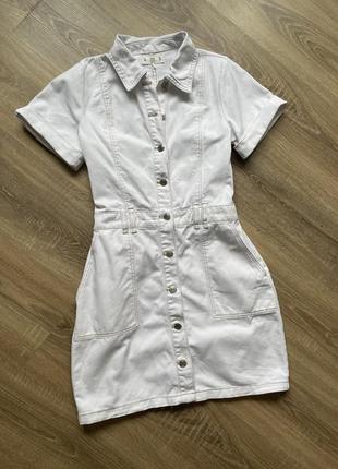 Біла якісна джинсова сукня з кишеньками бавовна з коротким рукавом lefties denim m3 фото
