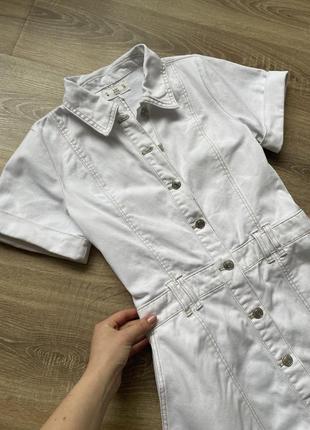 Біла якісна джинсова сукня з кишеньками бавовна з коротким рукавом lefties denim m6 фото