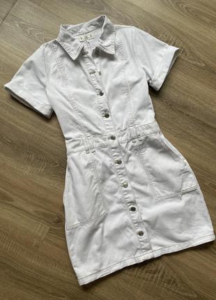 Біла якісна джинсова сукня з кишеньками бавовна з коротким рукавом lefties denim m9 фото