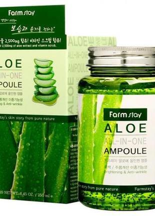 Ампульна сироватка для обличчя farmstay aloe all-in-one ampoule з екстрактом алое, 250 мл