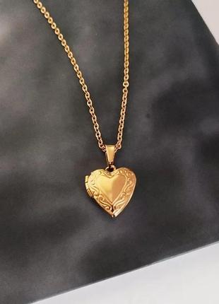 Кулон-схованка серце на ланцюжку золотистий1 фото