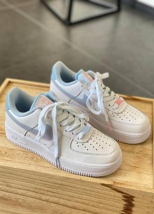 Женские кроссовки nike air force 1 low 8 double swoosh light armory blue / smb