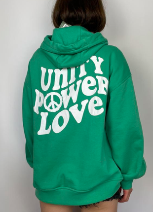 H&m новый oversize свитшот худи капюшон зеленый unity power love peace