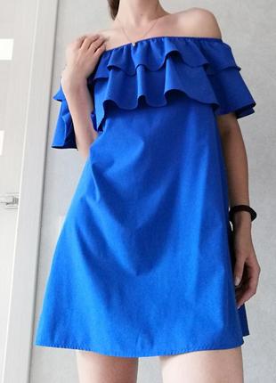 Синее платье с воланом2 фото