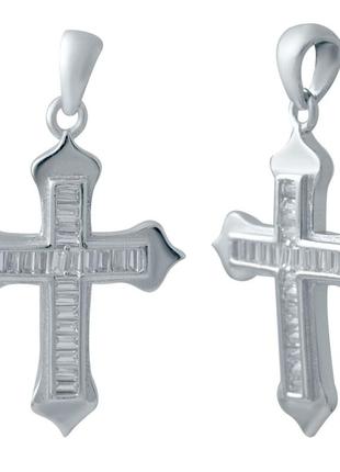 Серебряная подвеска, серебряный крест с фианитами, италия2 фото