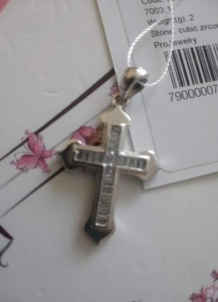 Серебряная подвеска, серебряный крест с фианитами, италия7 фото