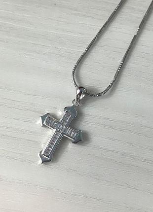 Серебряная подвеска, серебряный крест с фианитами, италия1 фото