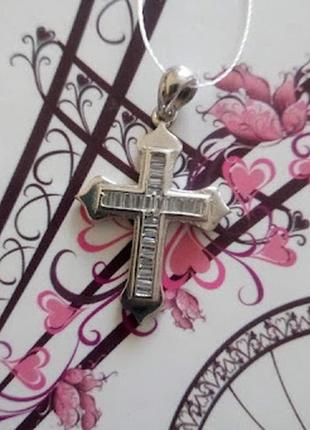 Серебряная подвеска, серебряный крест с фианитами, италия5 фото