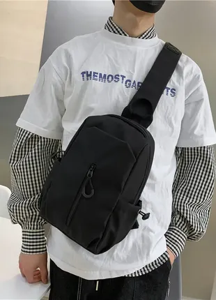 Чоловіча сумка нагрудна слінг flame чорна тканинна через плече бананка однолямковий рюкзак cross bod5 фото