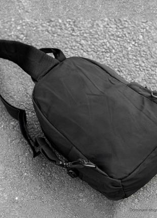 Чоловіча сумка нагрудна слінг flame чорна тканинна через плече бананка однолямковий рюкзак cross bod8 фото