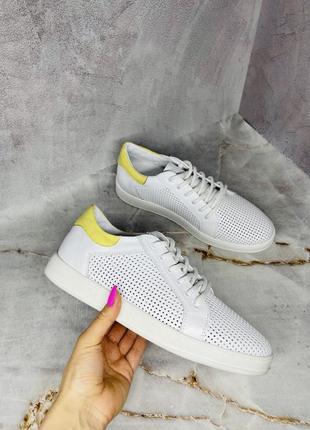 Кросівки /кеди натур шкіра білі з жовтим під замовлення 36-43р всі кольори