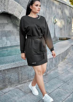 Женское стильное повседневное городкое черное платье батал2 фото