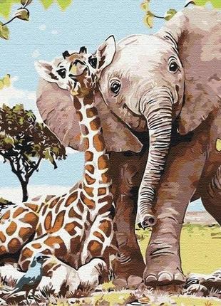 Картина по номерам слон и жираф милые друзья 40 х 50 см brushme melmil