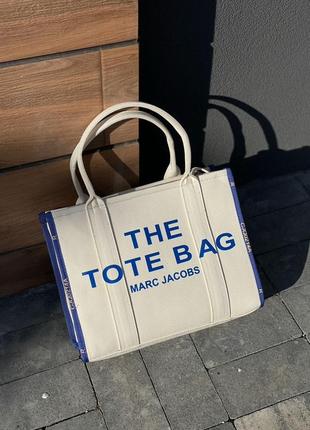 Сумка marc jacobs medium tote bag white/blue (арт: 02152)