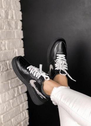 Женские кроссовки nike air force 1 full black silver off white / smb