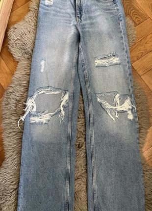 Джинси zara z1975 full length ripped mid blue jeans4 фото