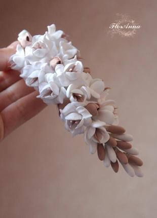 Свадебная заколка для волос ручной работы "белое какао"4 фото
