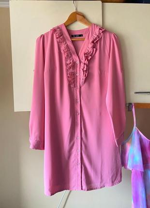 Платье с рукавом, стильное платье мини, платье розовое