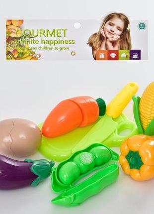 Kmbc8824 іграшкові продукти на липучці, овочі 5 шт., яйце, дощечка, ніж, у пакеті 20-20-5 см